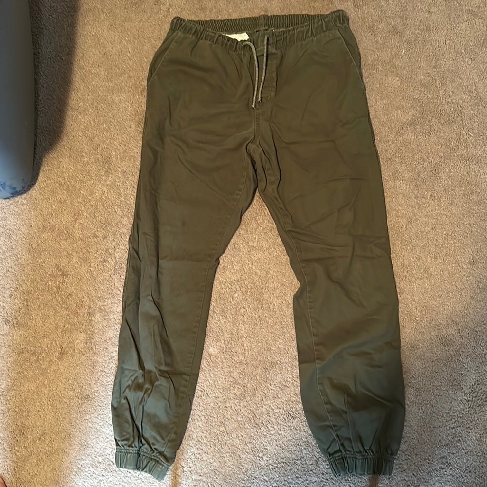 Olive Green Free World Canvas Joggers